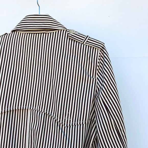 Vintage Ralph Lauren Pinstripe Brown Neutral Belted Trench Coat Large Preppy - Picture 12 of 12